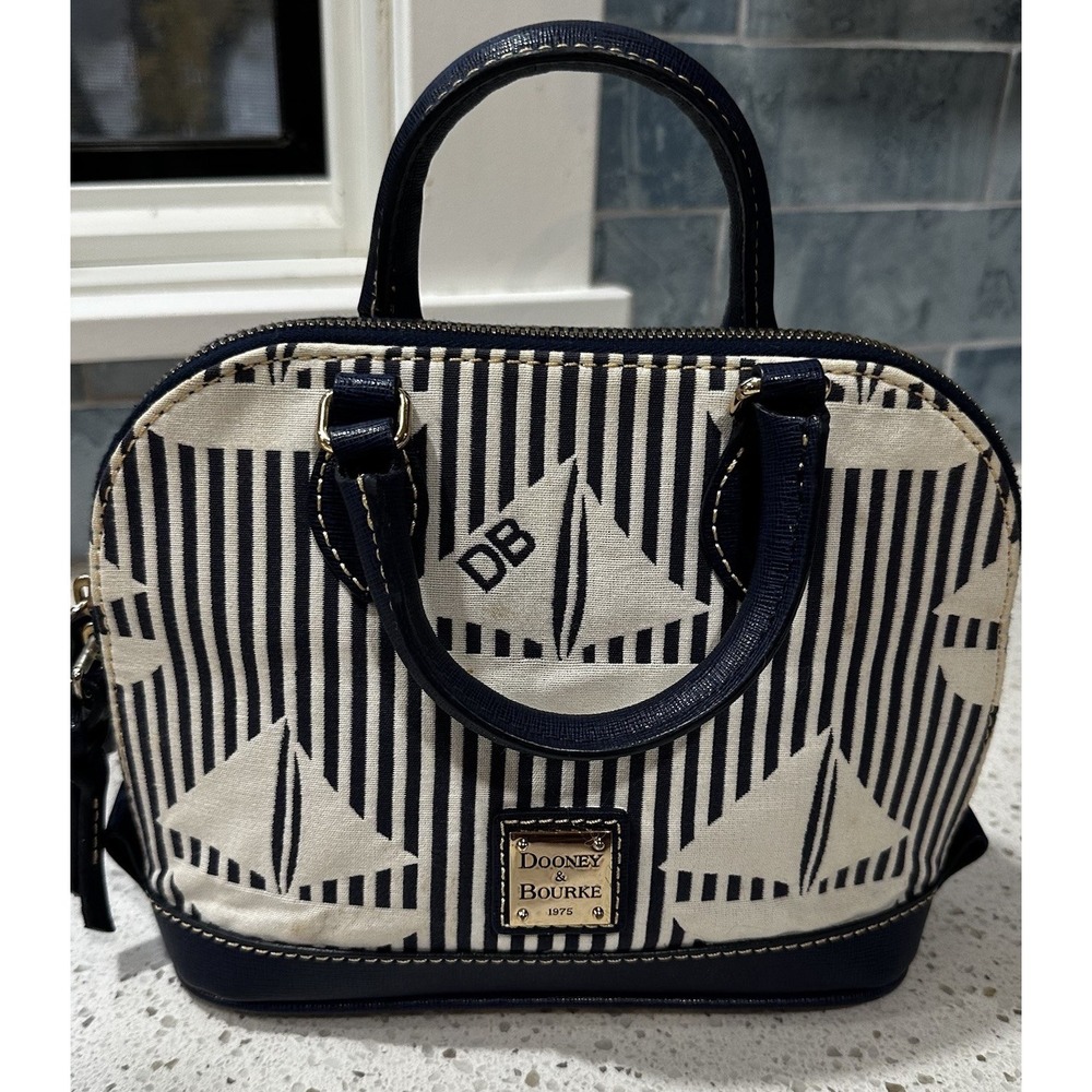 VTG DOONEY & BOURKE Navy White Sailboat Stripes Handbag Shoulder bag Mini Purse - Picture 2 of 16